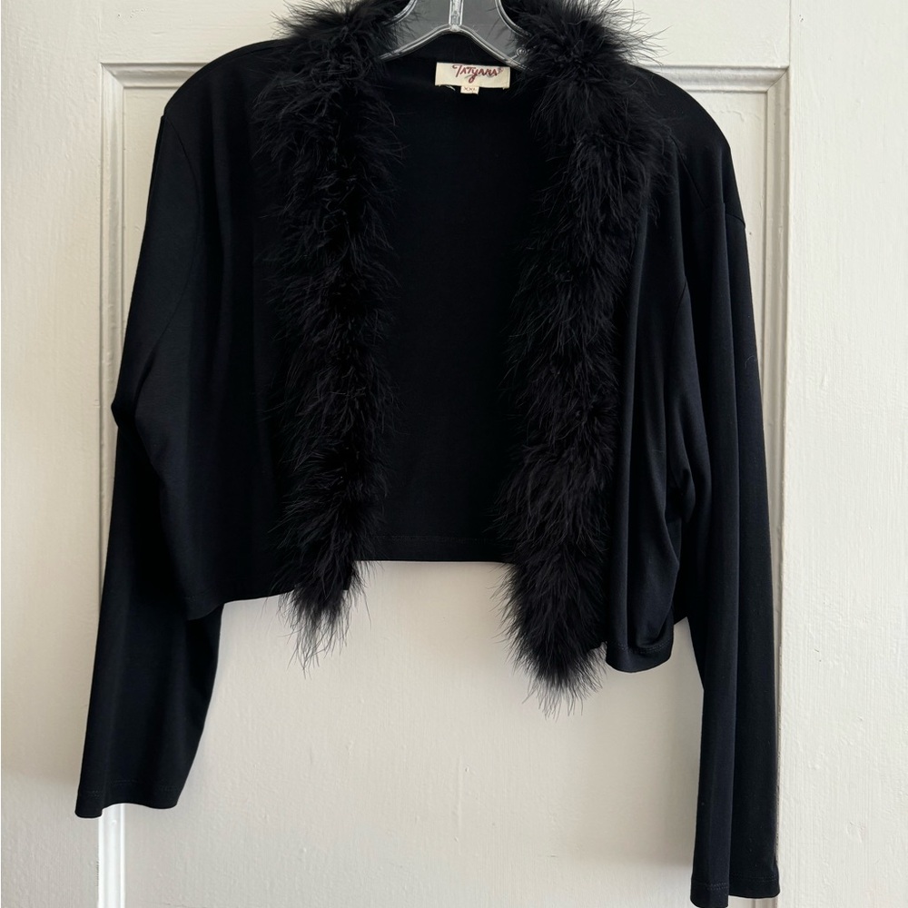 Tatyana Black Shrug with Luxurious Faux Fur Trim